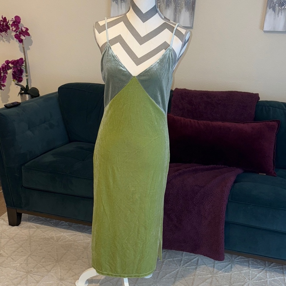 Elegant Green and Gray Slip Dress